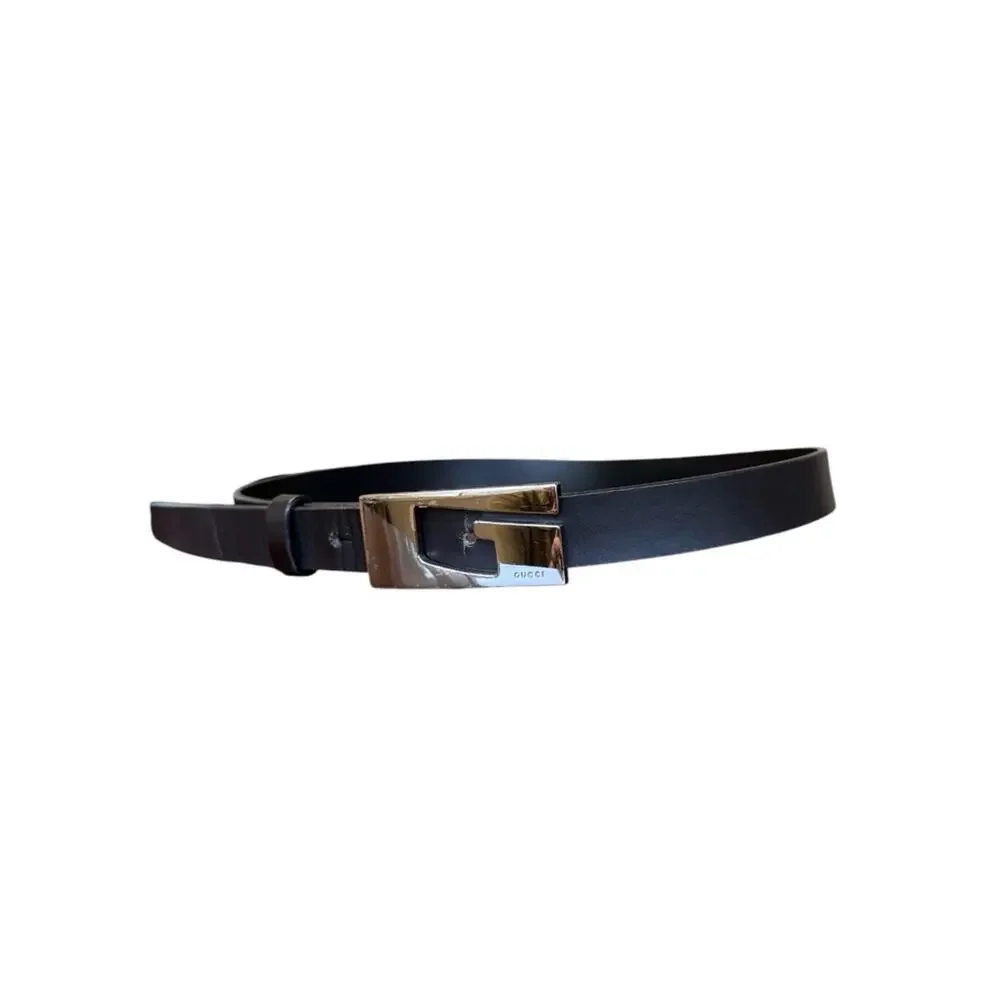 Vintage Tom Ford Gucci Black Leather Belt with Silver G Logo Buckle 80